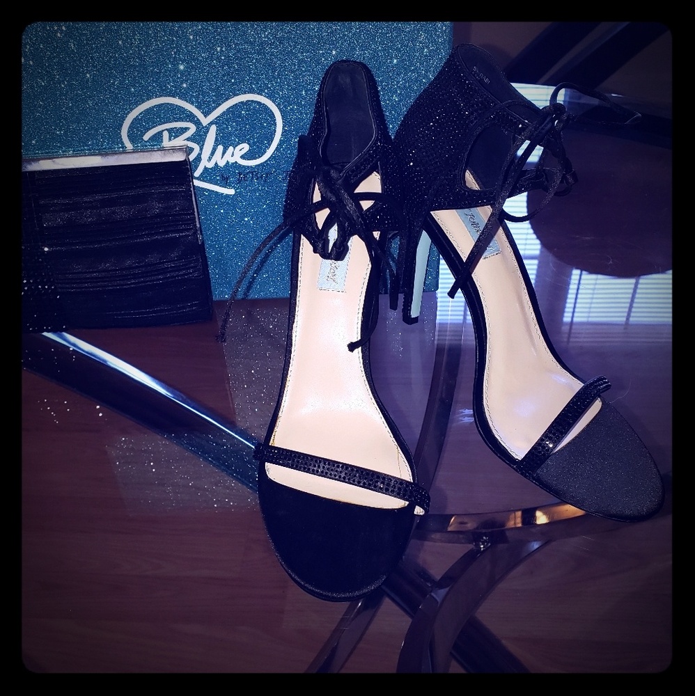 Besty  Johnson black beaded heels sz 8.5